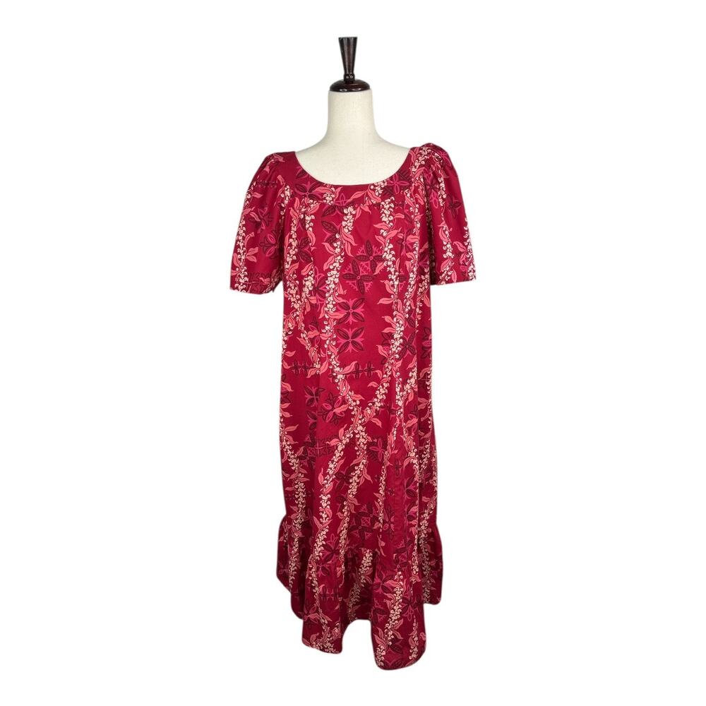 Vtg Naupaka Hawaii Dress Size Large Floral Tropical Aloha Puff Sleeve